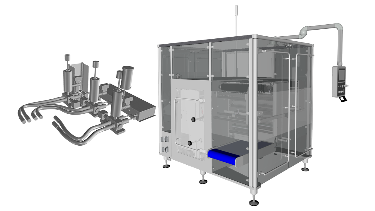 Thick liquid product doser FDM on four side seal machine