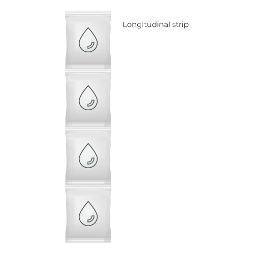 Longitudinal liquid fill flowpack strip