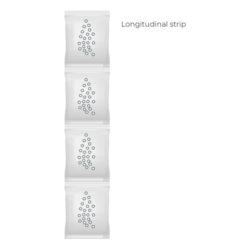 Longitudinal powder fill flowpack strip